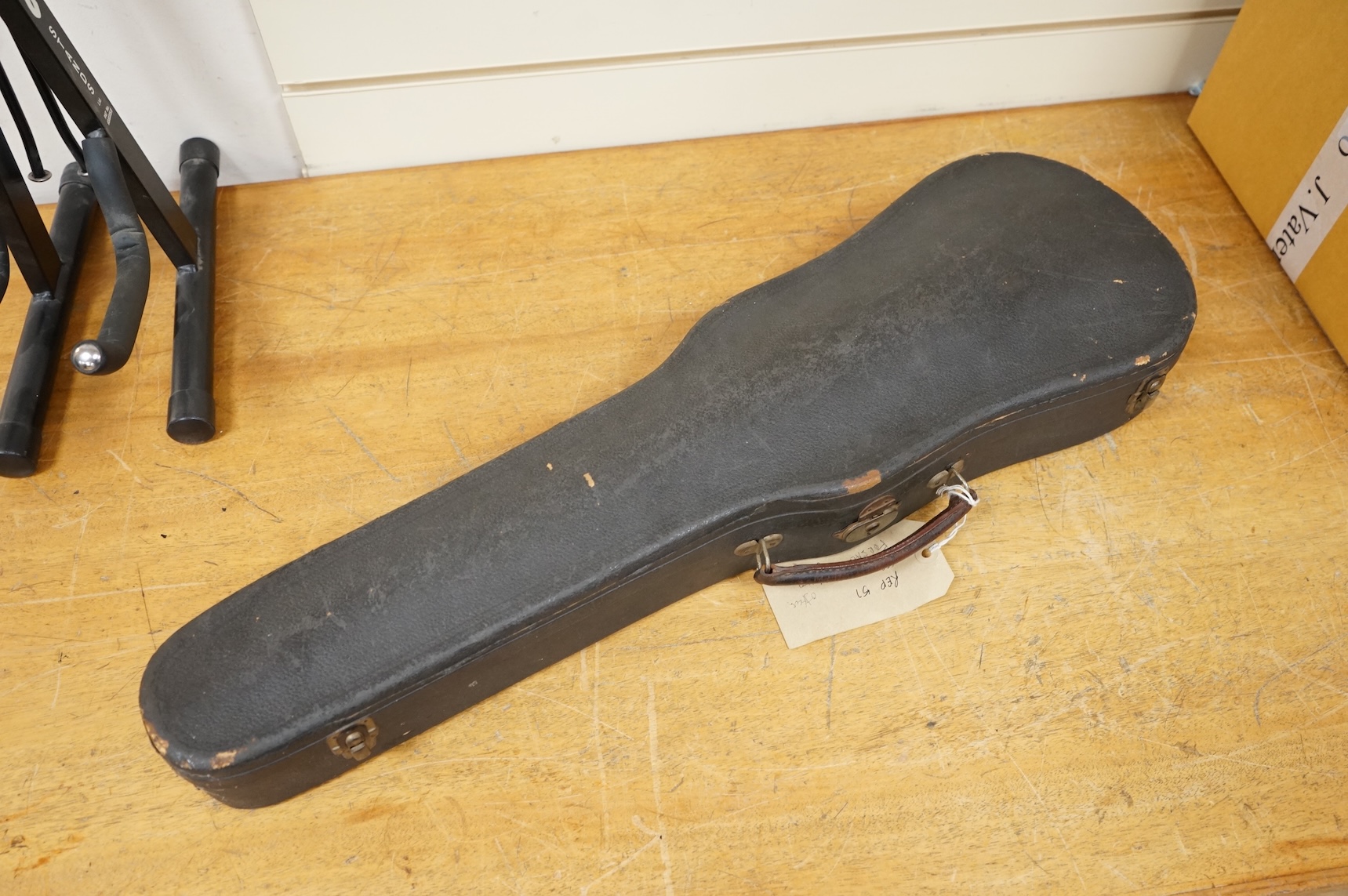 A late 19th century violin, with label for J.B. Schweitzer, 7/8 size, no bow, in case